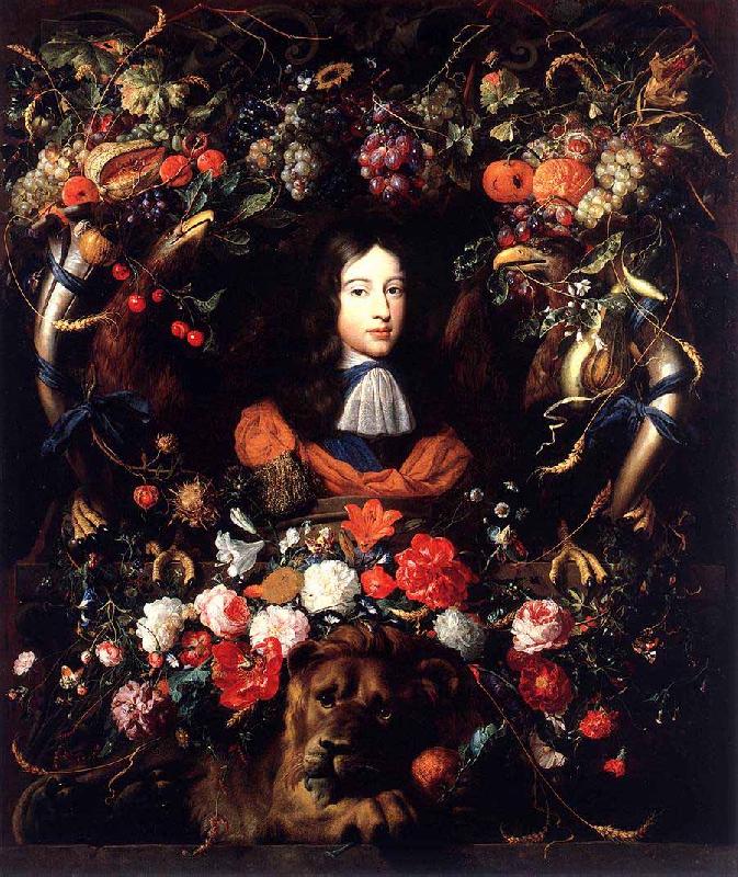 Jan Davidsz. de Heem Garland of Flowers and Fruit with the Portrait of Prince William III of Orange oil painting picture